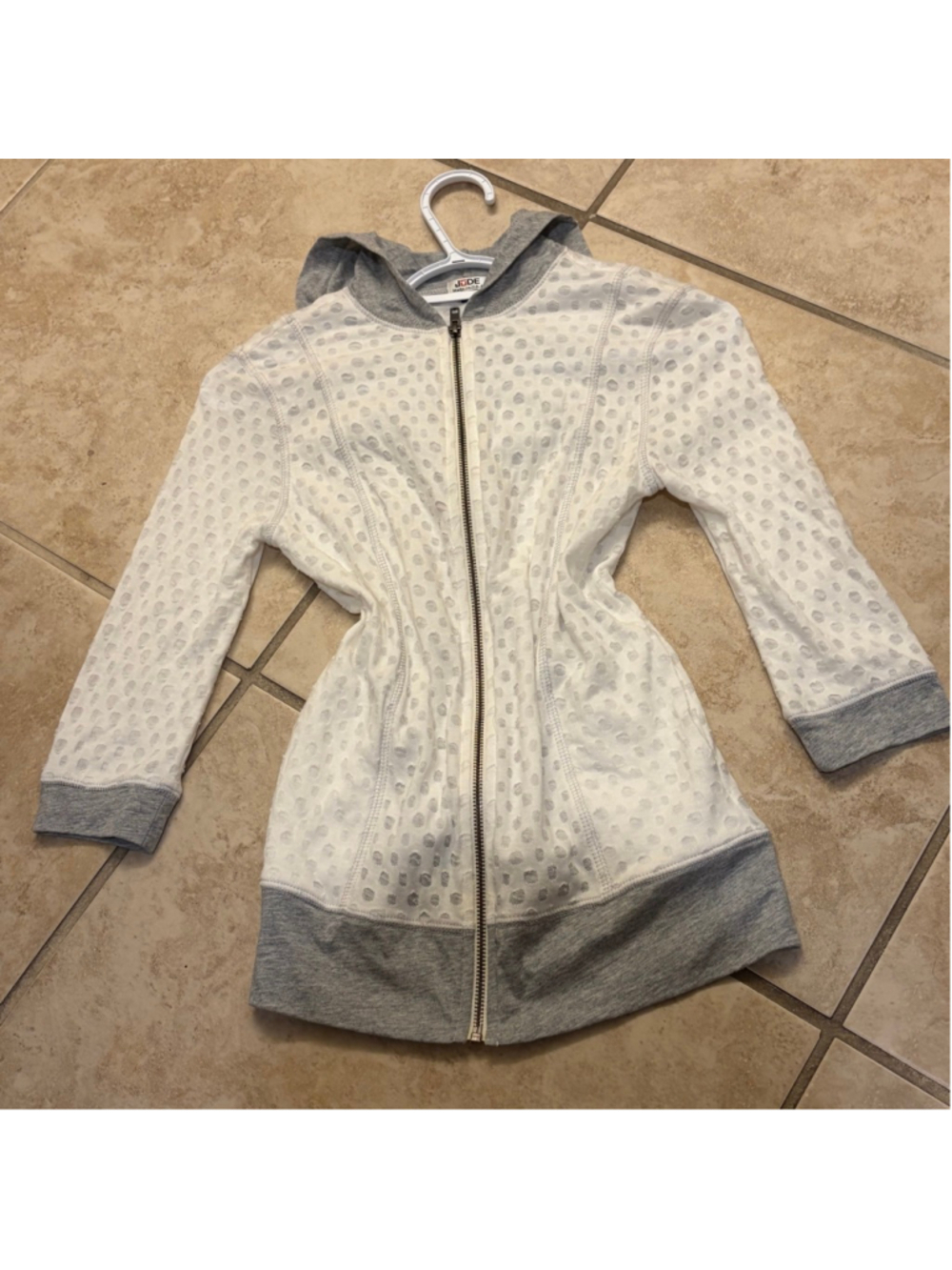 Women's jude White Gray Full Zip Hoodie XS POLKA DOT ALIKE